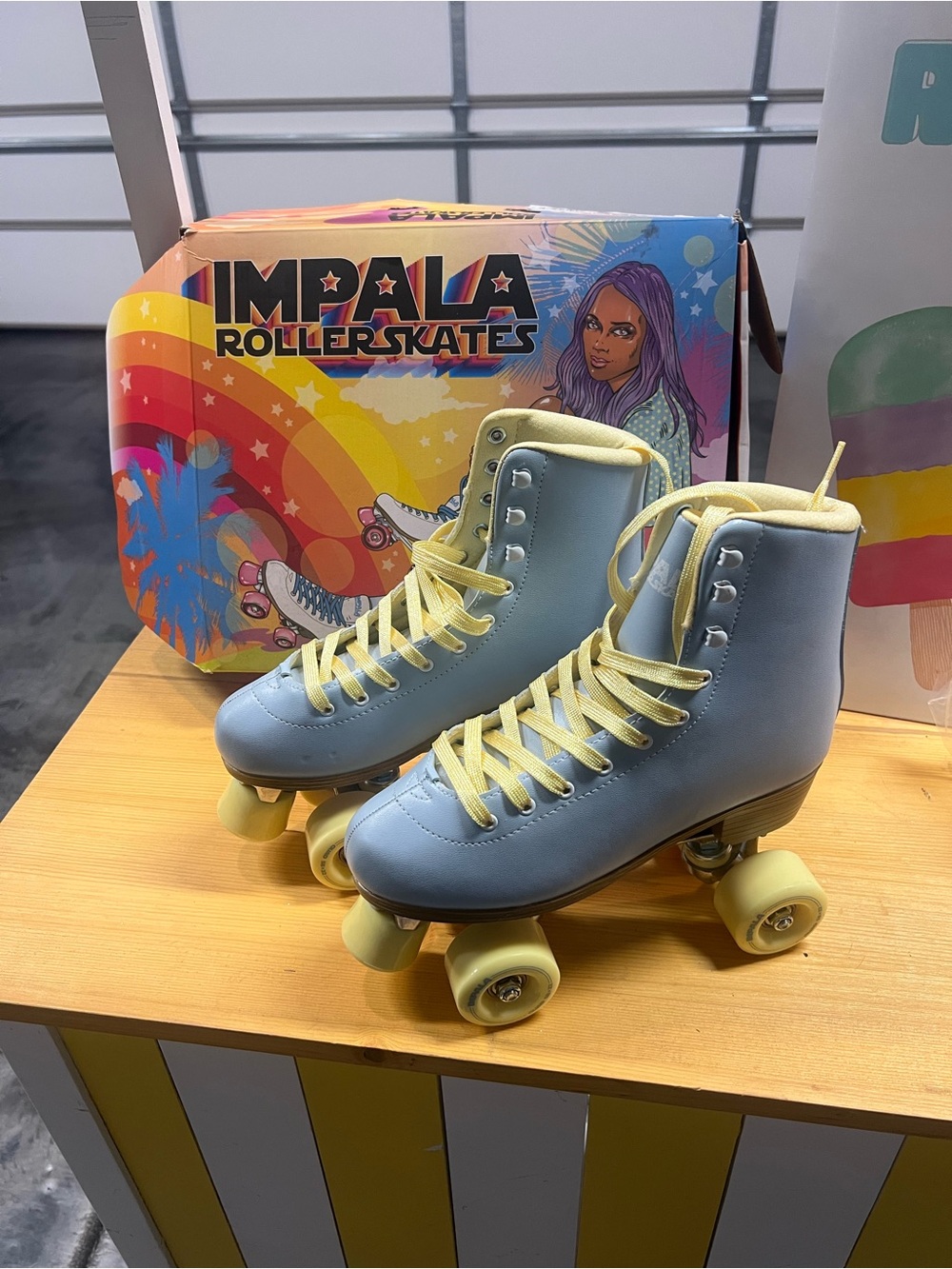 Impala Classic High-Top Roller Skates — Light Blue with Yellow